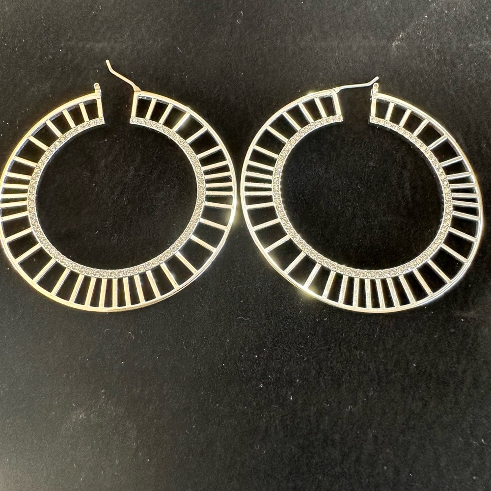 Swarovski Silver Lace Hoop Earrings - Picture 2 of 6